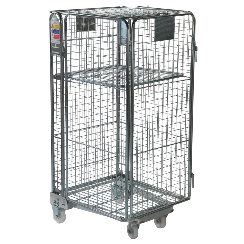 Conteneur roulant emboîtable antivol avec base en acier grillagée 50x50mm (735x850x1690)