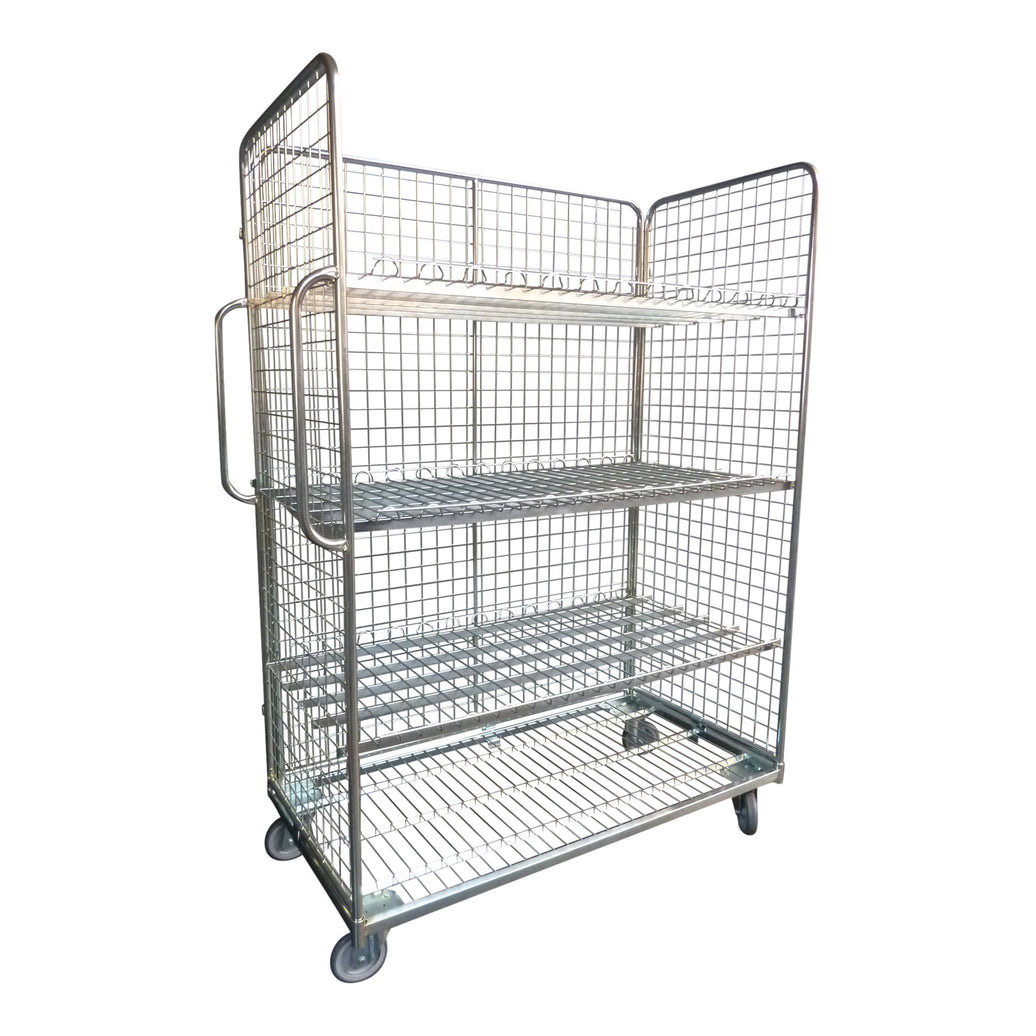 3-heks picking rolcontainer in metaal met handvat