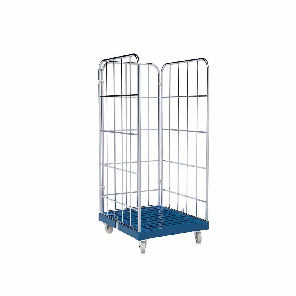 3-heks rolcontainer met kunststof bodem blauw