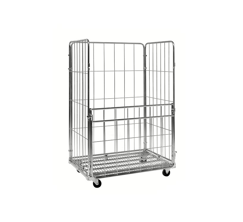 4-heks metalen rolcontainer met stalen bodem afmeting 1200*800*1800 deur klapt naar beneden