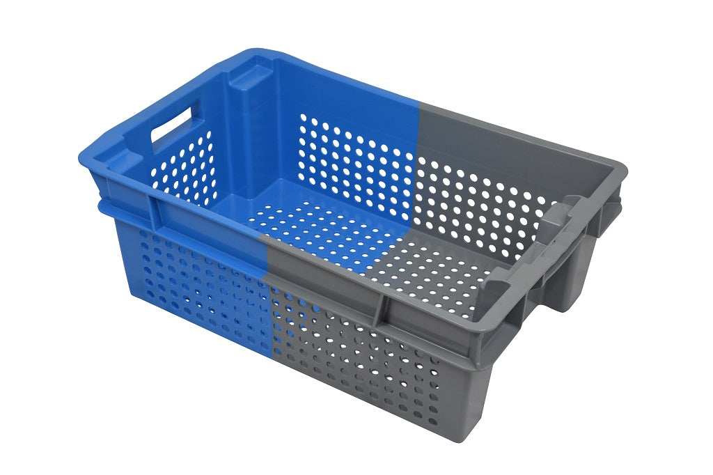 euronorm stapelbak geventileerd 600/400/200 blauw grijs 70% stapelbaar egetra