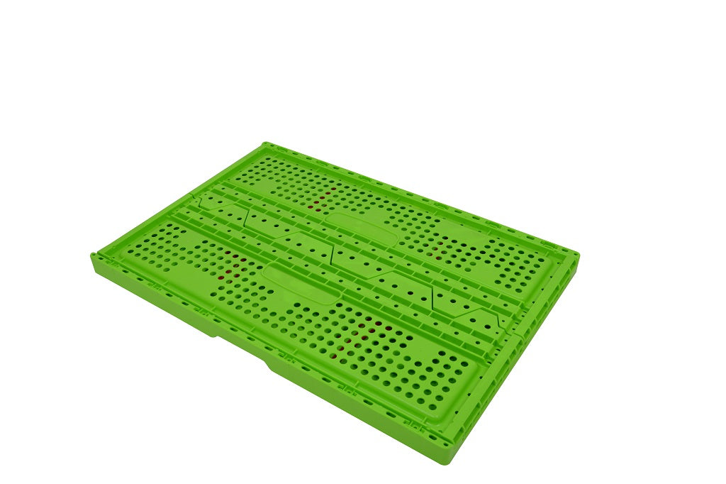 Plooibak, geventileerde bodem, geventileerde wanden, 2 open handgrepen stapelbaar groen egetra 595*398*240