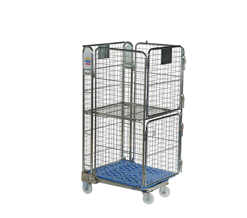 4-heks nestbare rolcontainer met kunststof bodem mesh 50x50mm (735x850x1690)