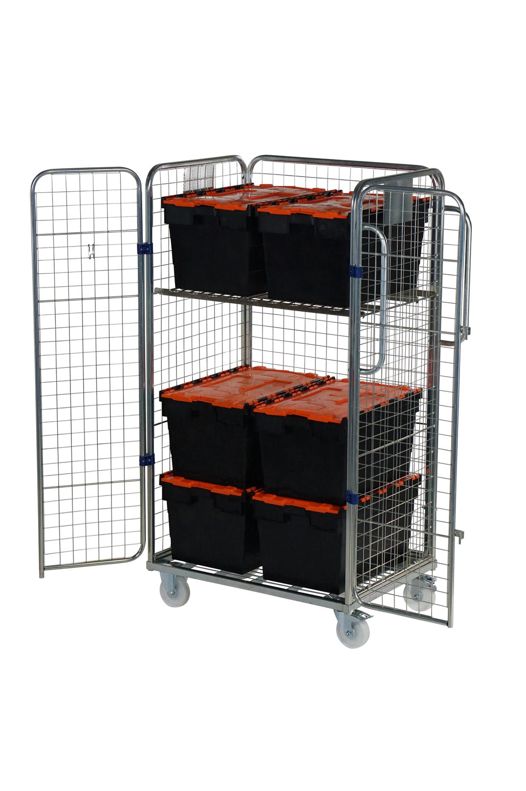 4 heks rolcontainer picking kar met deuren (dozen niet inbegrepen)