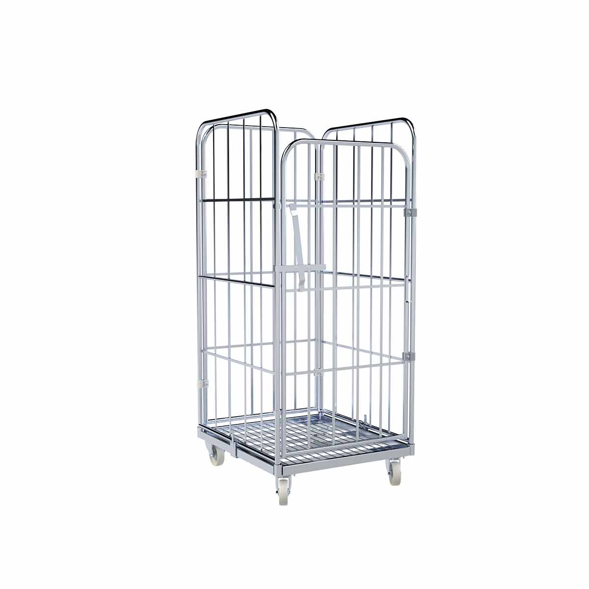 4-heks rolcontainer met stalen bodem met deur