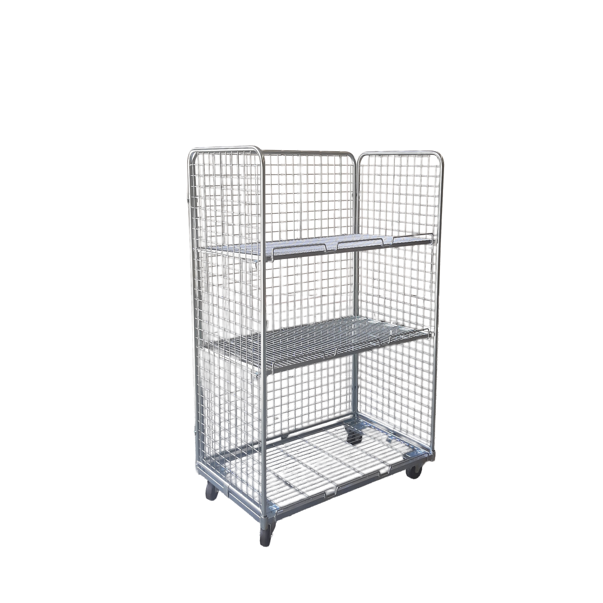 3-heks rolcontainer display met stalen bodem mesh 50x50 (1150x655x1790) inclusief 2 roosters