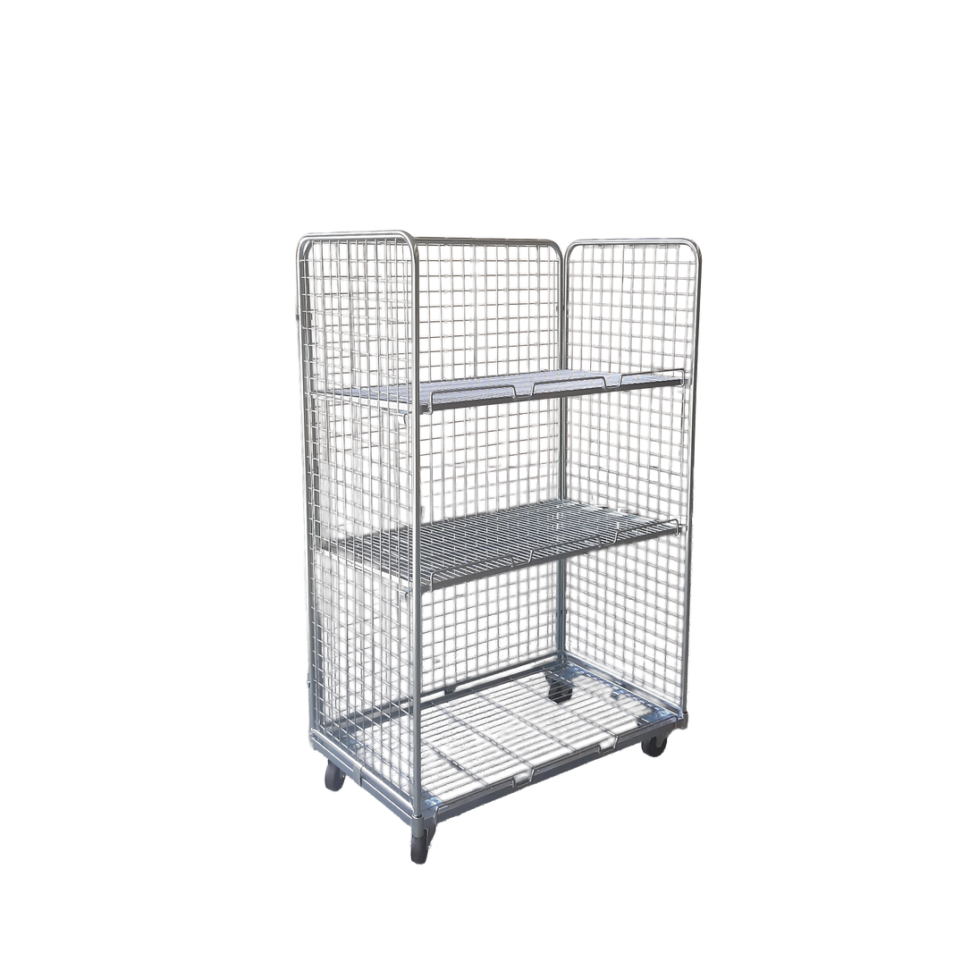 3-heks rolcontainer display met stalen bodem mesh 50x50 (1150x655x1790) inclusief 2 roosters