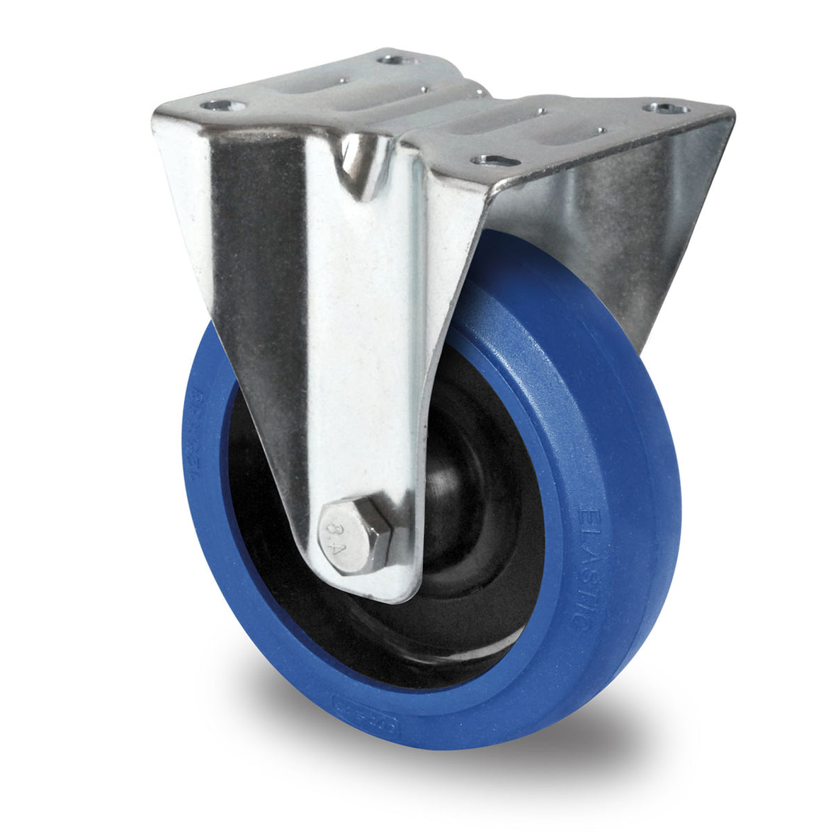 blauw bokwiel uit elastisch rubber voor rolcontainer 125mm