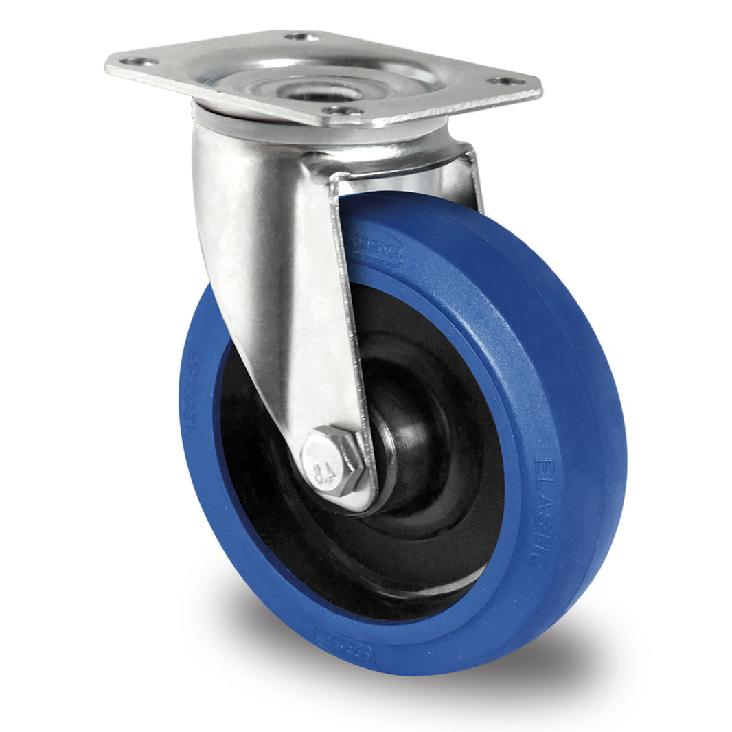 125mm elastisch rubber zwenkwiel blauw egetra rolcontainers