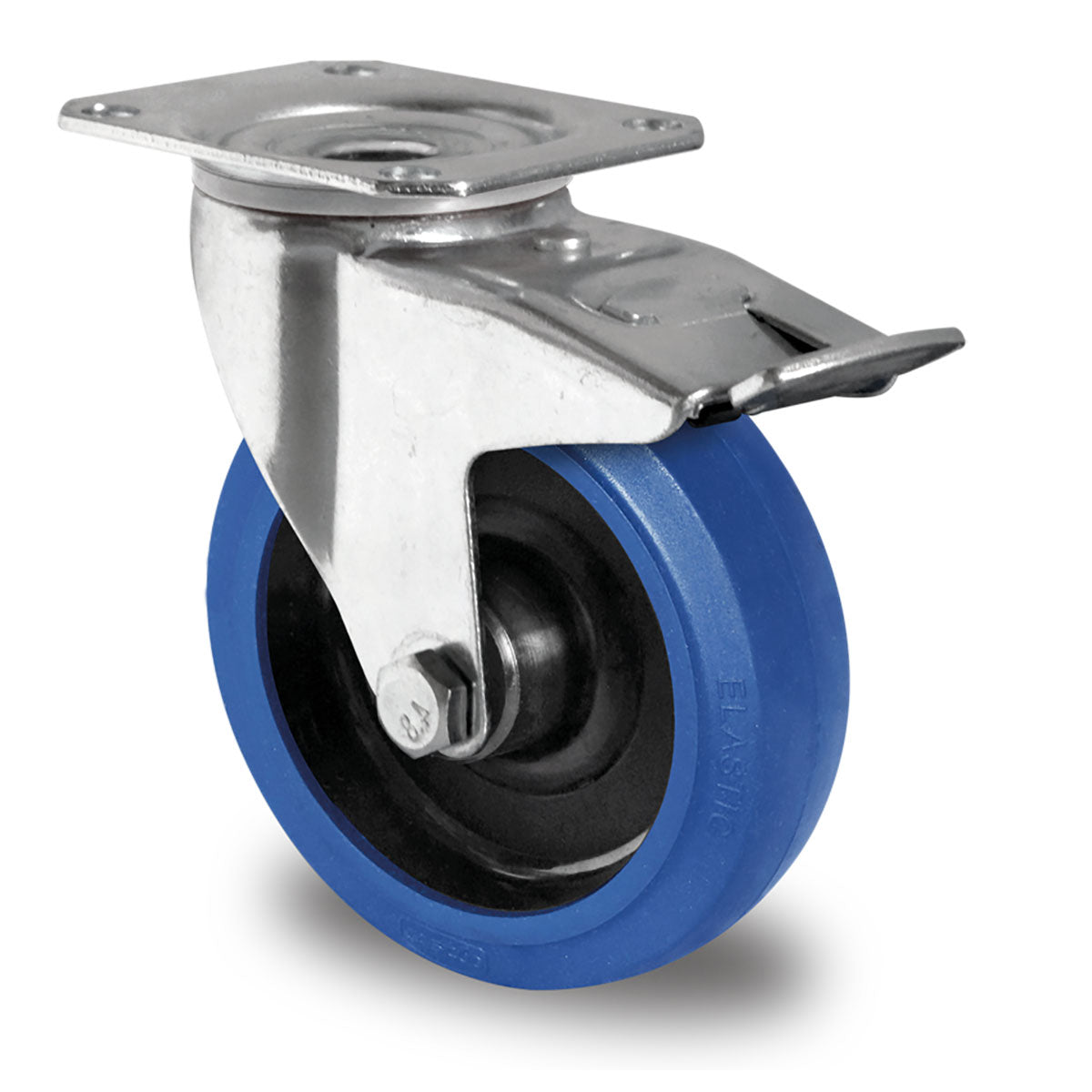 blauw zwenkwiel voor rolcontainer met rem uit elastisch rubber egetra
